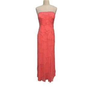 Vintage Alyce Designs Coral Strapless Beaded Evening Gown Formal Prom Dress Size